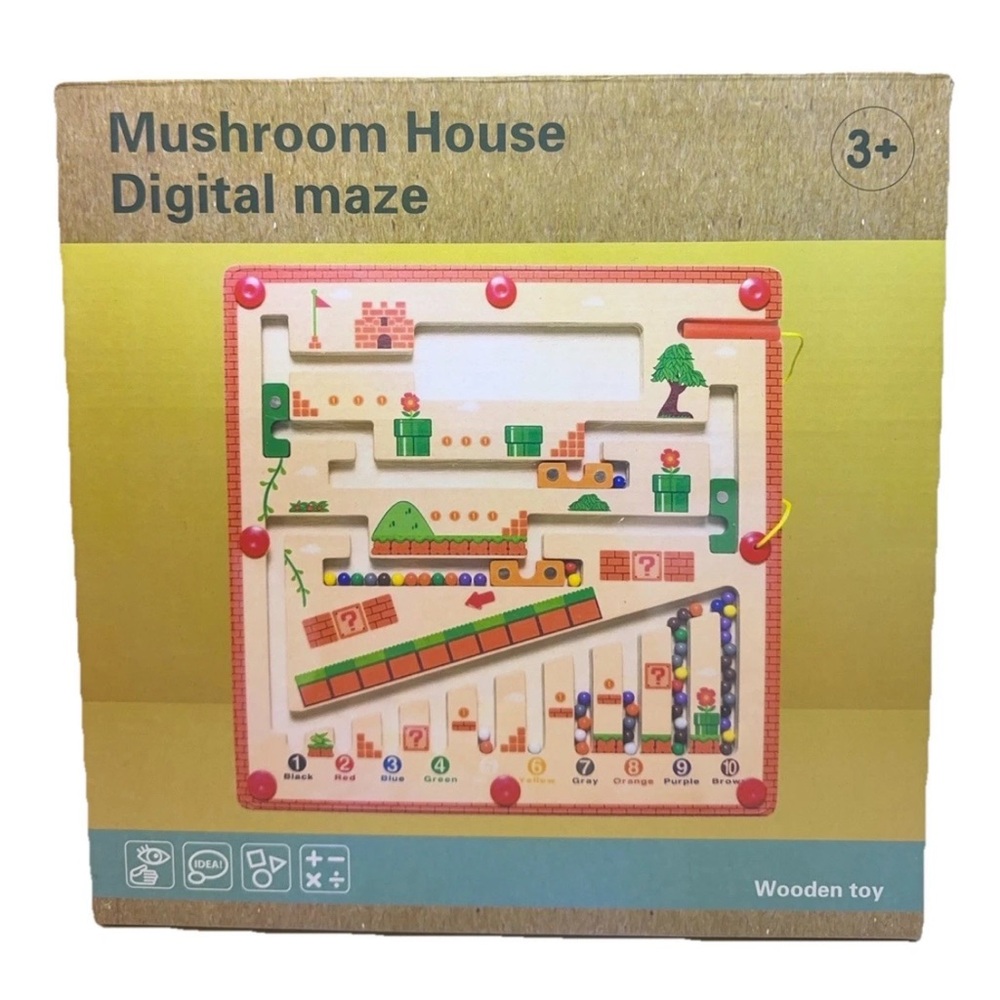 Mushroom House Color and Number Maze Magnetic Wooden Toy for Ages 3+